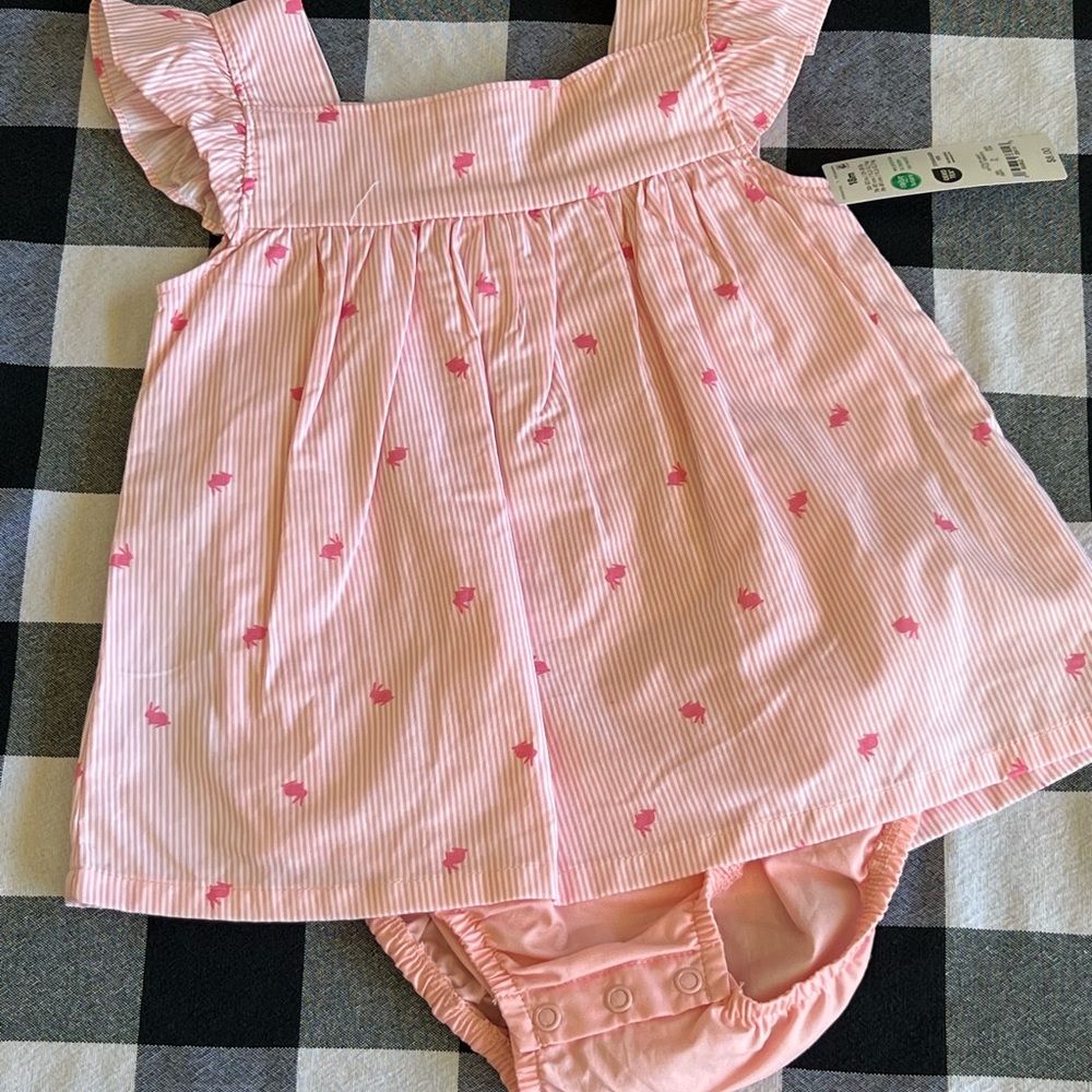 Pink Striped Kids Dress with Ruffle Sleeves